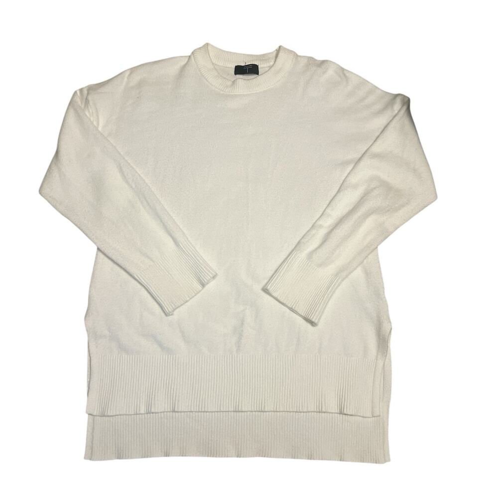 T Tahari White High Low Split Hem Tunic Sweater - L